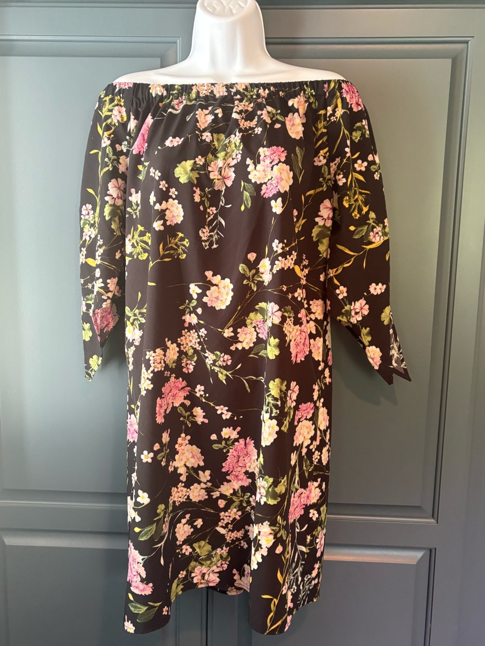 Magnolia South Black floral off-the-shoulder mini dress